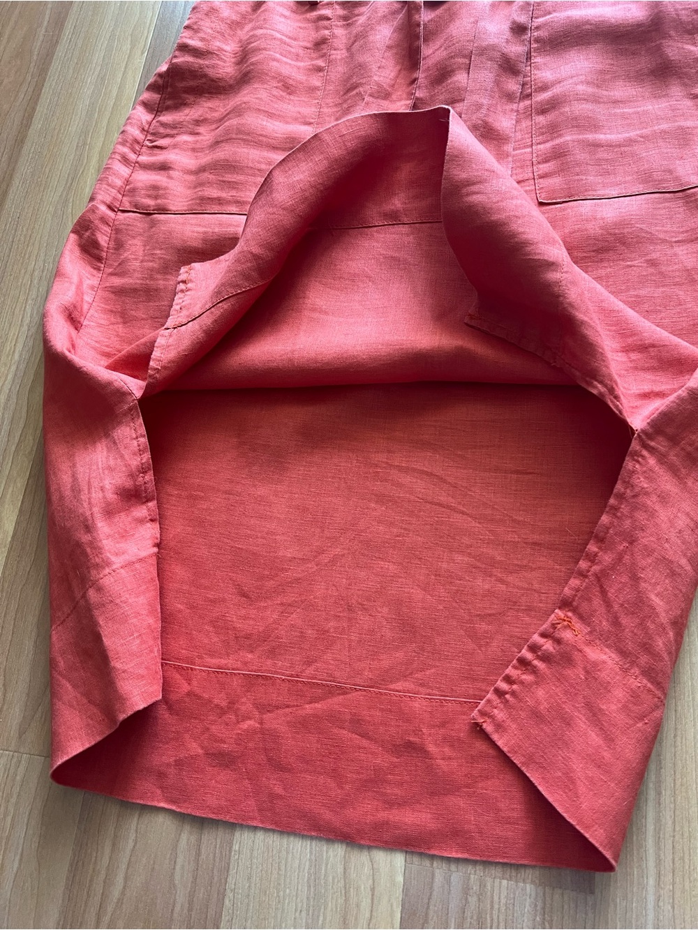 Catherine Malandrino Linen Midi Skirt Coral Tie Waist Pockets S Fits M - Picture 6 of 11